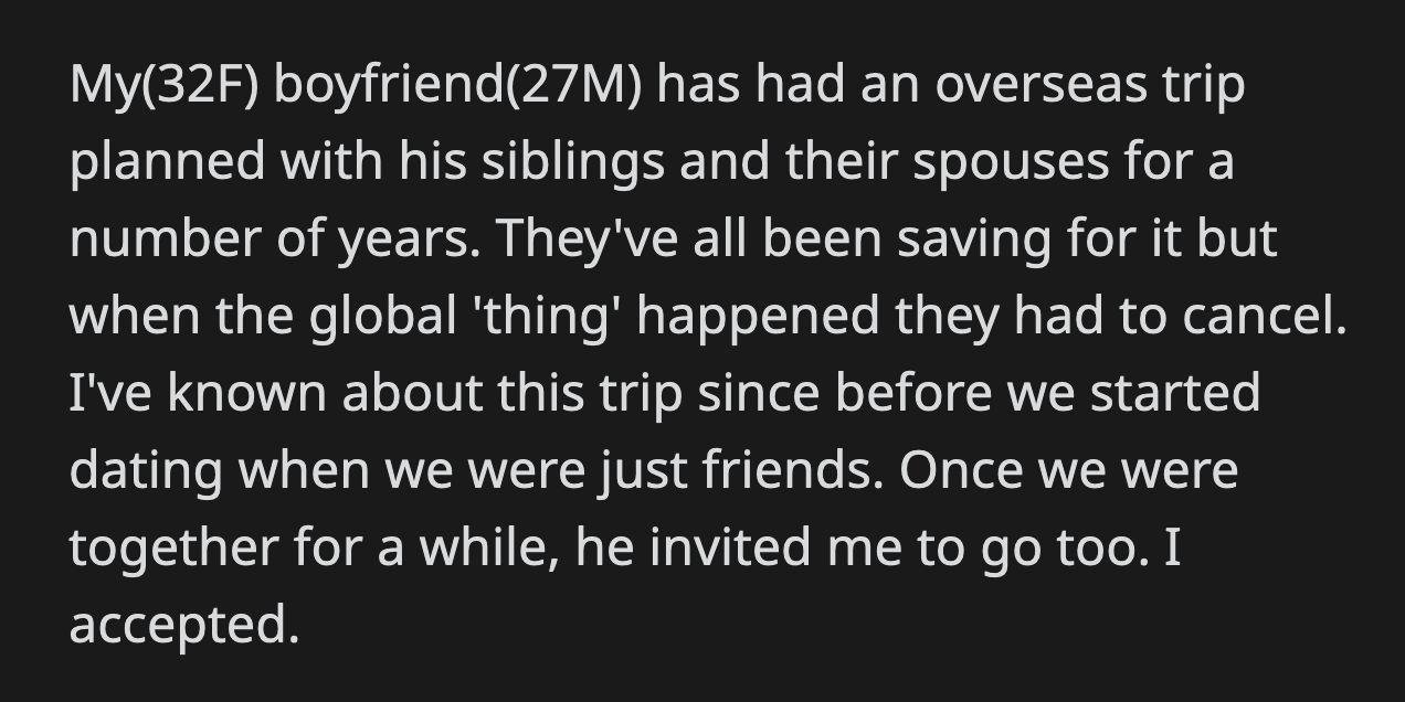 She said it was odd for someone to go on a month-long trip while their significant other wasn't around. She also anticipated needing her boyfriend's support during her training.