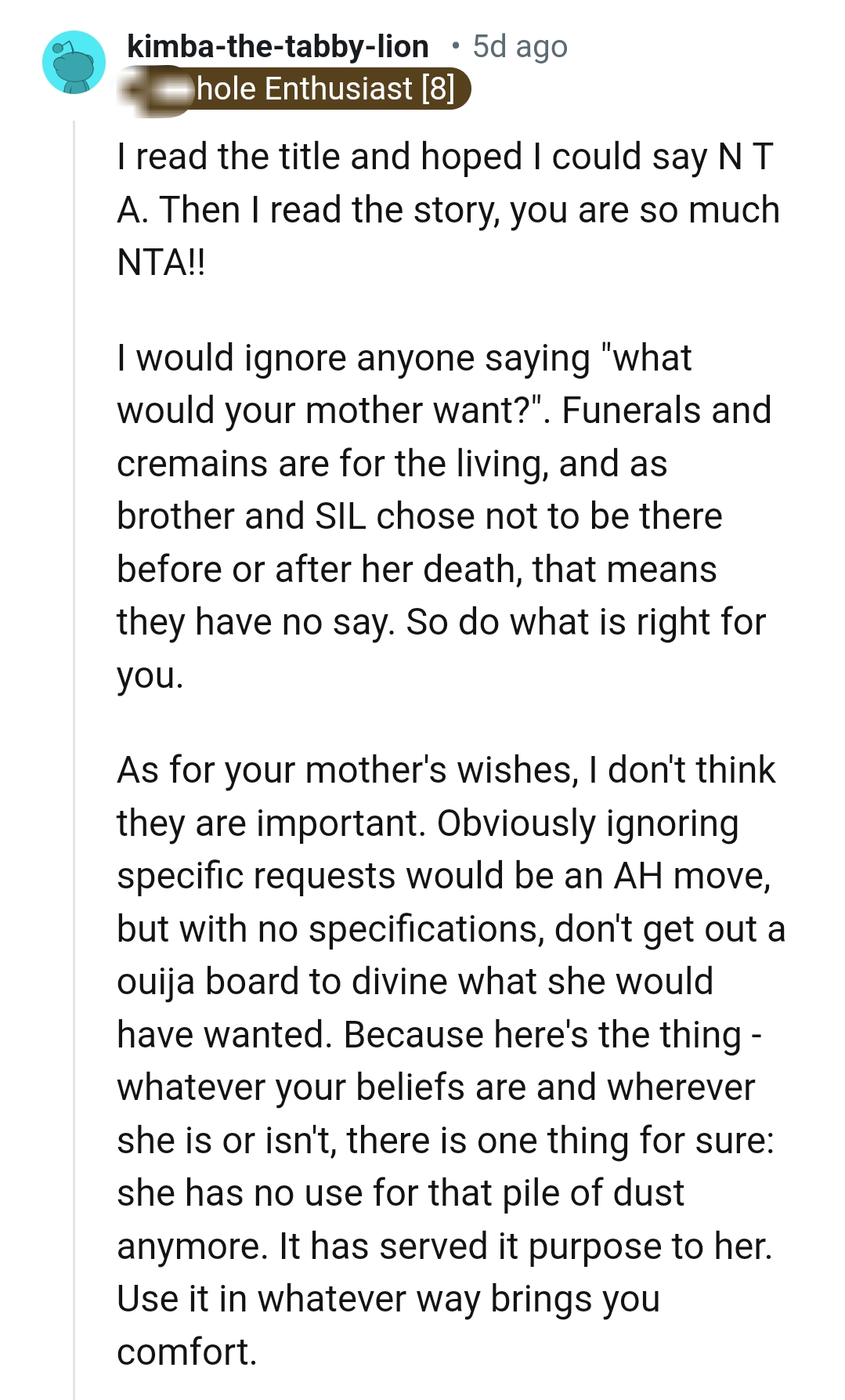 What Would the OP's Mother Want?