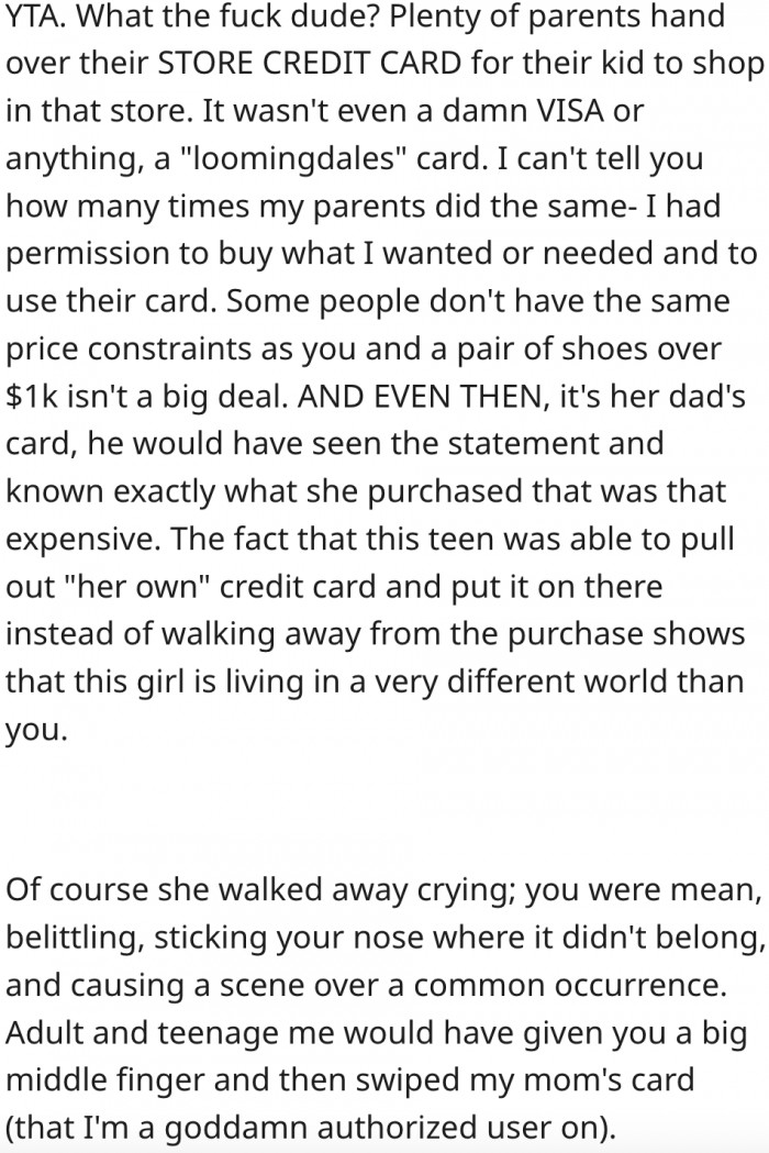 1. It's not unusual for parents to give their kids store credit cards.