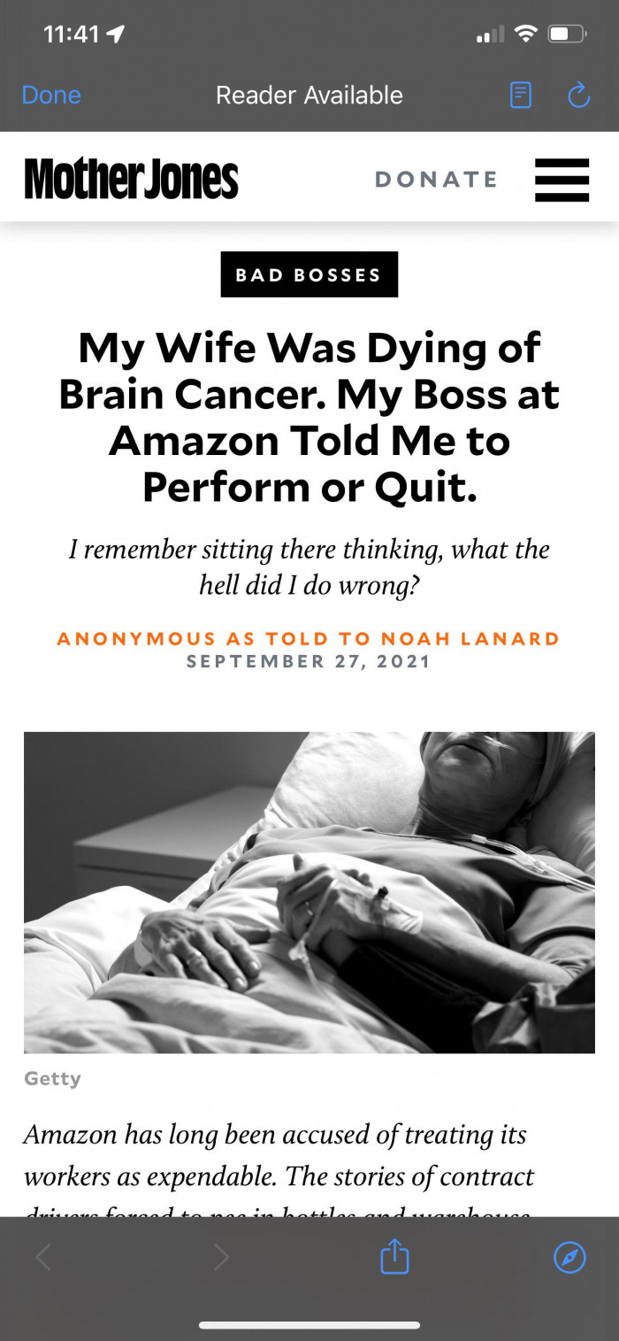 2. An unnamed high-paid Amazon employee was told to either work through his wife's brain cancer treatments or go on unpaid leave.