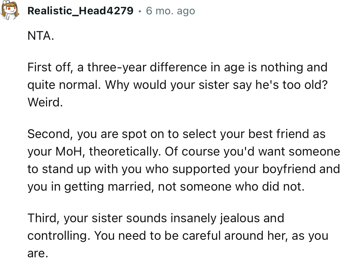 “NTA…A three-year difference in age is nothing and quite normal.”