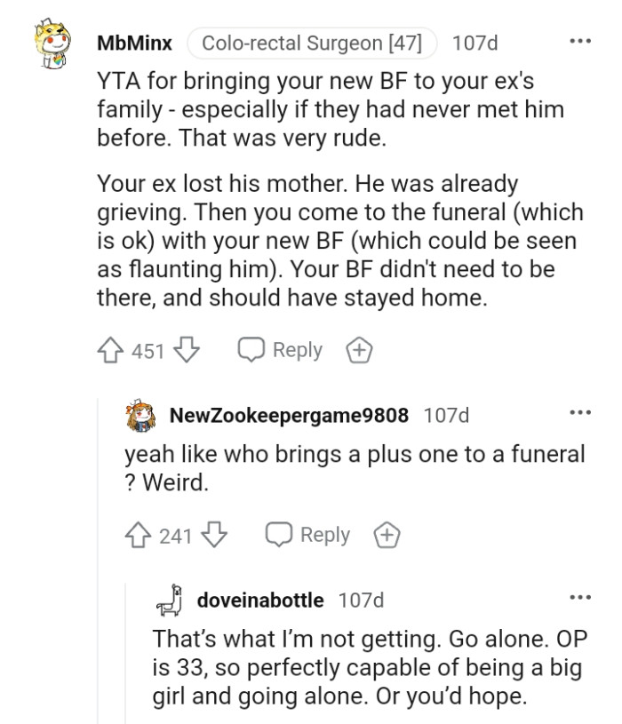 OP's ex lost his mother and was already grieving