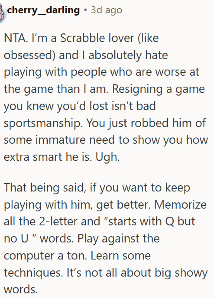 Resigning a losing Scrabble game is not bad sportsmanship