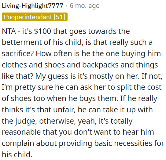 Giving $100 for his child's well-being is not a significant sacrifice.