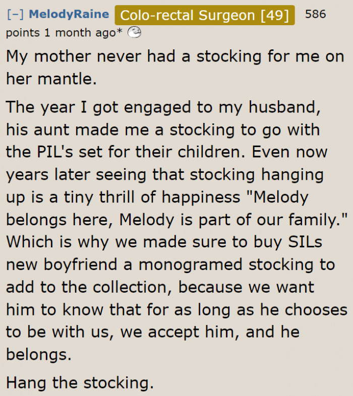 Some people also told the OP to just hang the stocking.