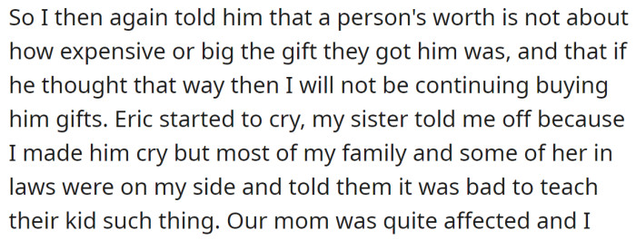 She ignored his father's comments and continued lecturing her nephew when he began to cry