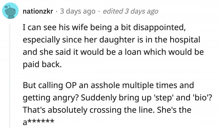 She definitely crossed a line with the way she demanded Dave's money and her reaction when OP refused to give in