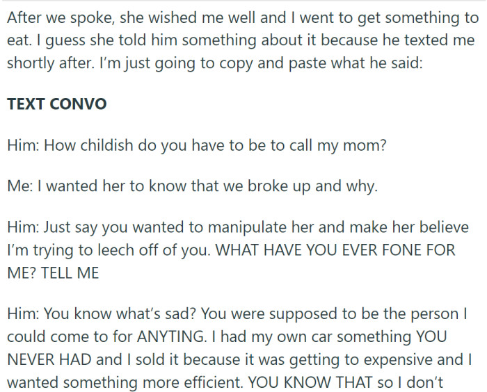 OP shared the text convo: