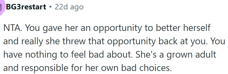 OP has nothing to feel bad about.