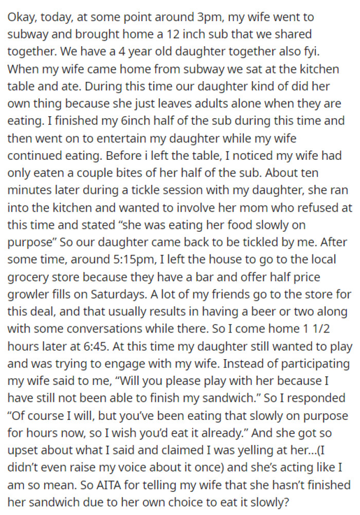 OP's post goes into the details of what happened that day with the subs and what his wife said.