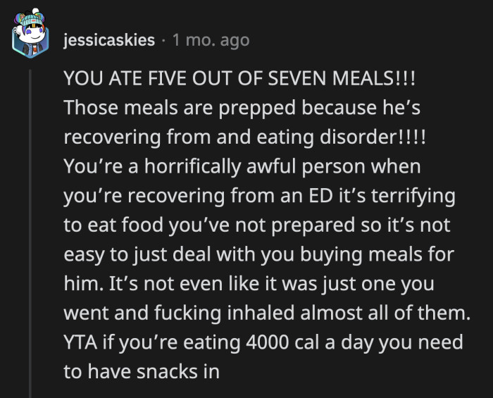 OP Didn't Even Take His Roommate's ED into Account When He Ate Five (!) of His Meals in One Sitting