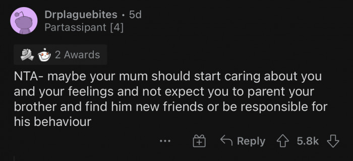 The stepbrother needs to take some responsibility for his actions.