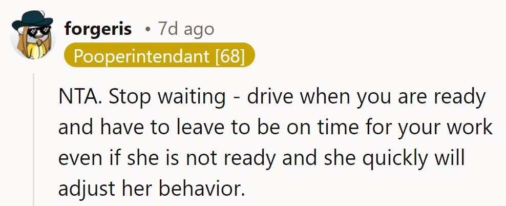 Looks like it's time for a solo morning drive until she's ready to hit the road!