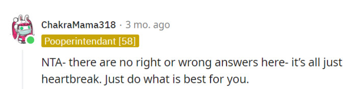 This isn't a multiple-choice test; it's a heartbreak challenge. Prioritize what's best for her and let the rest sort itself out like a messy jigsaw puzzle.