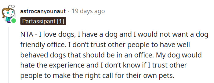 Loving dogs, owning one, but vetoing a dog-friendly office?