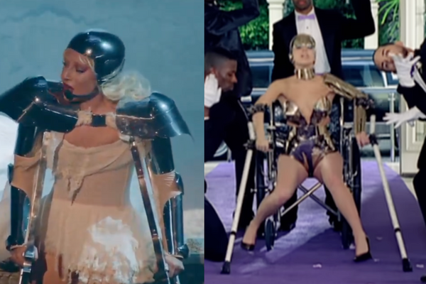 Gaga dueled a dancer in her white-crown outfit on a giant chessboard - a nod to her career.
