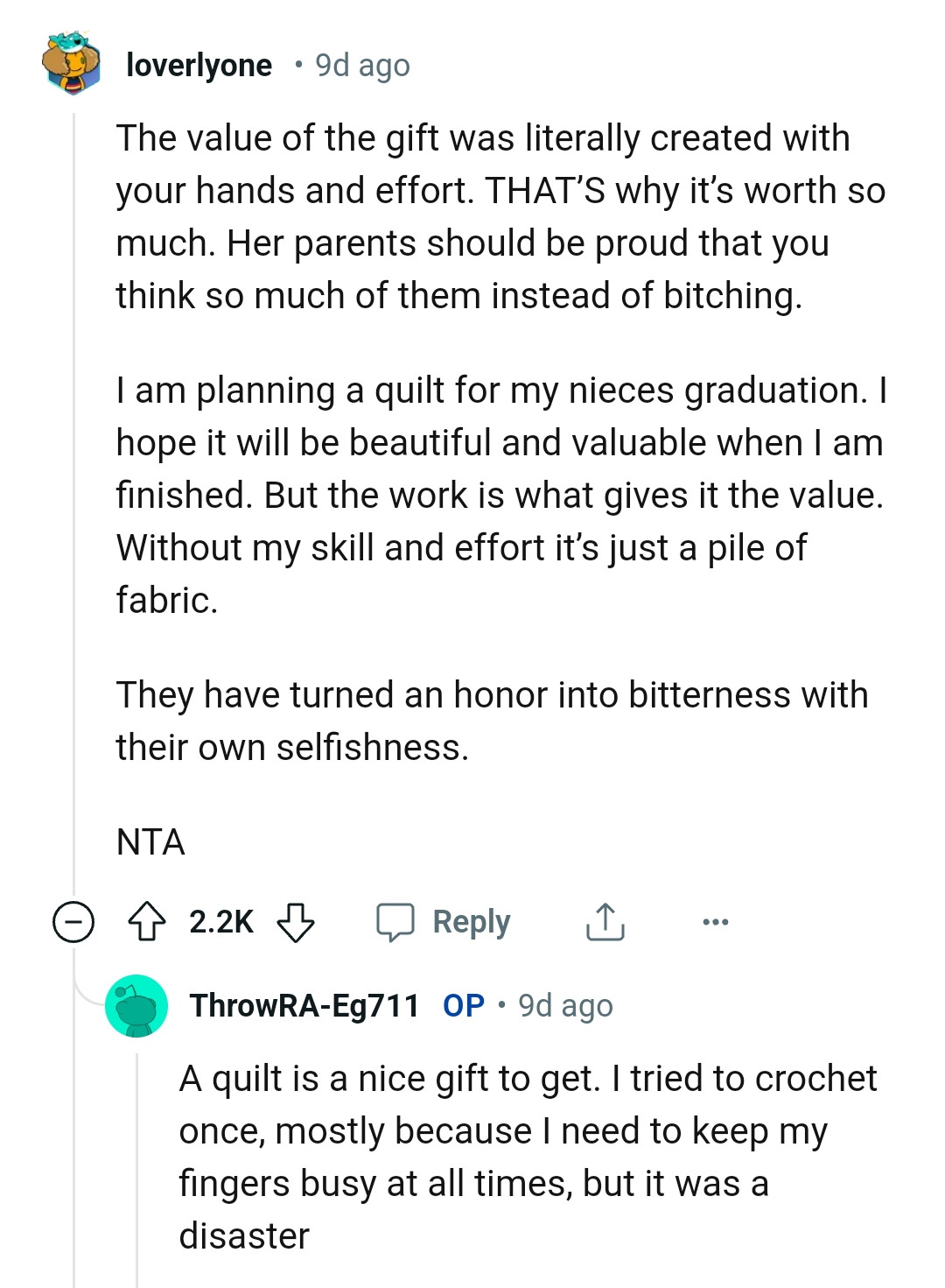 Her parents ought to be proud instead