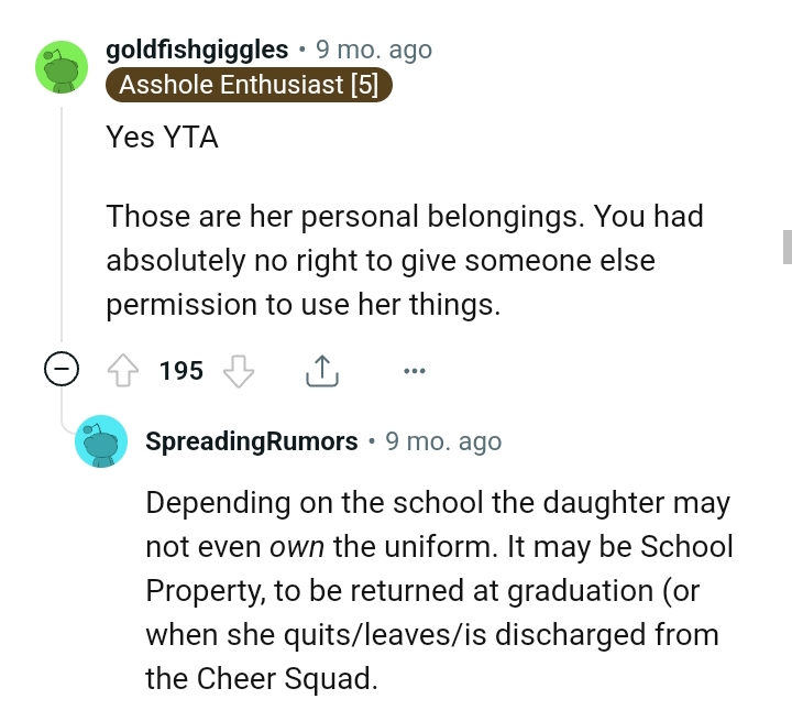 OP Had No Right to Give Someone Else Permission Over His Daughter's Things