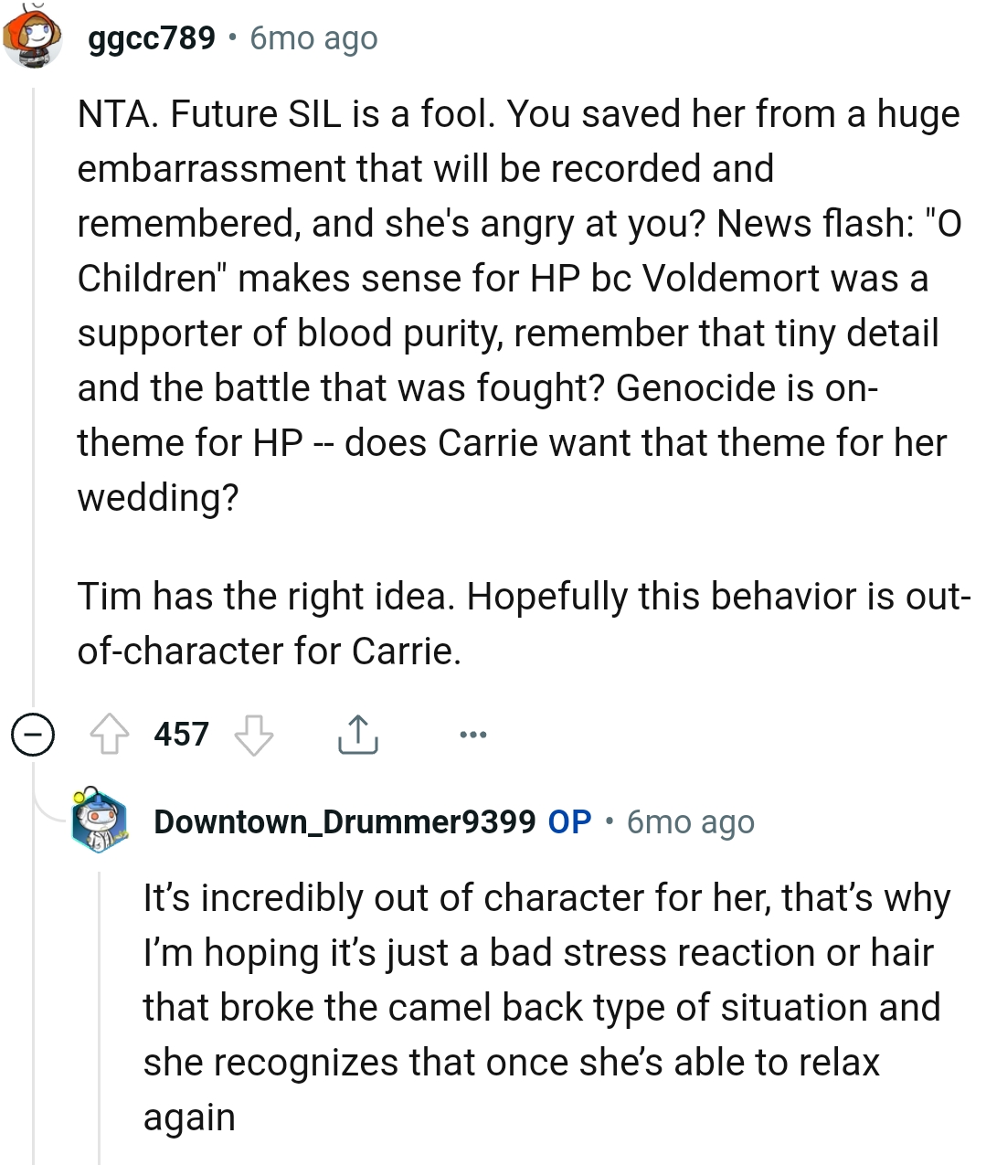 Hopefully, this behavior is out of character for Carrie