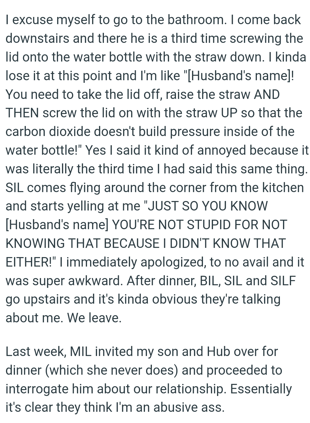 SIL comes flying around the corner from the kitchen and starts yelling at the OP