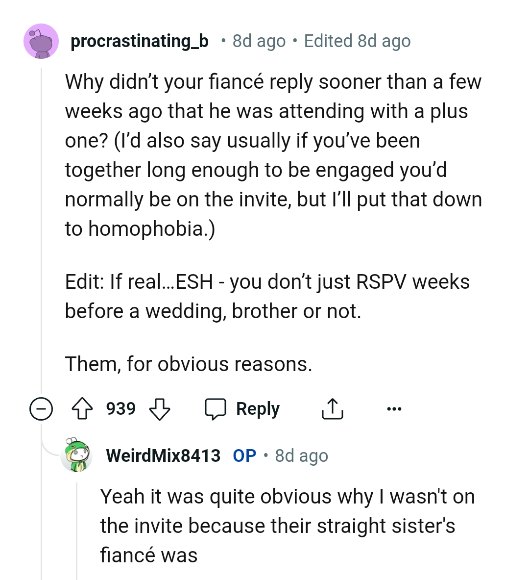 This Redditor attributes it to homophobia