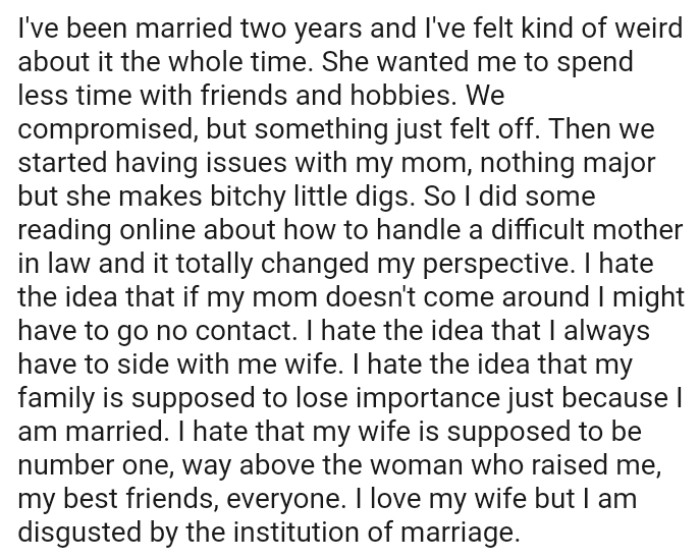 OP hates the idea that if his mom doesn't come around, he might have to go no contact