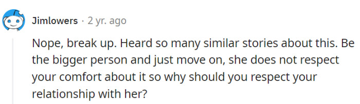 If comfort isn't her concern, why should the relationship be his?