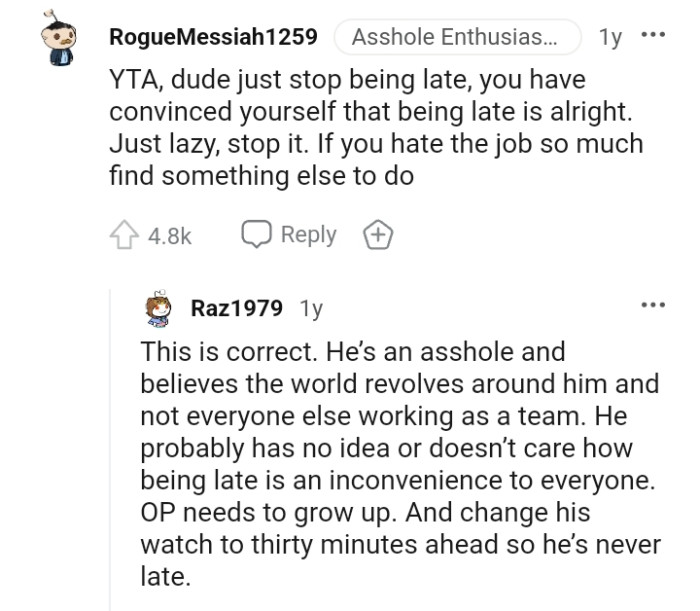 The OP should stop being late