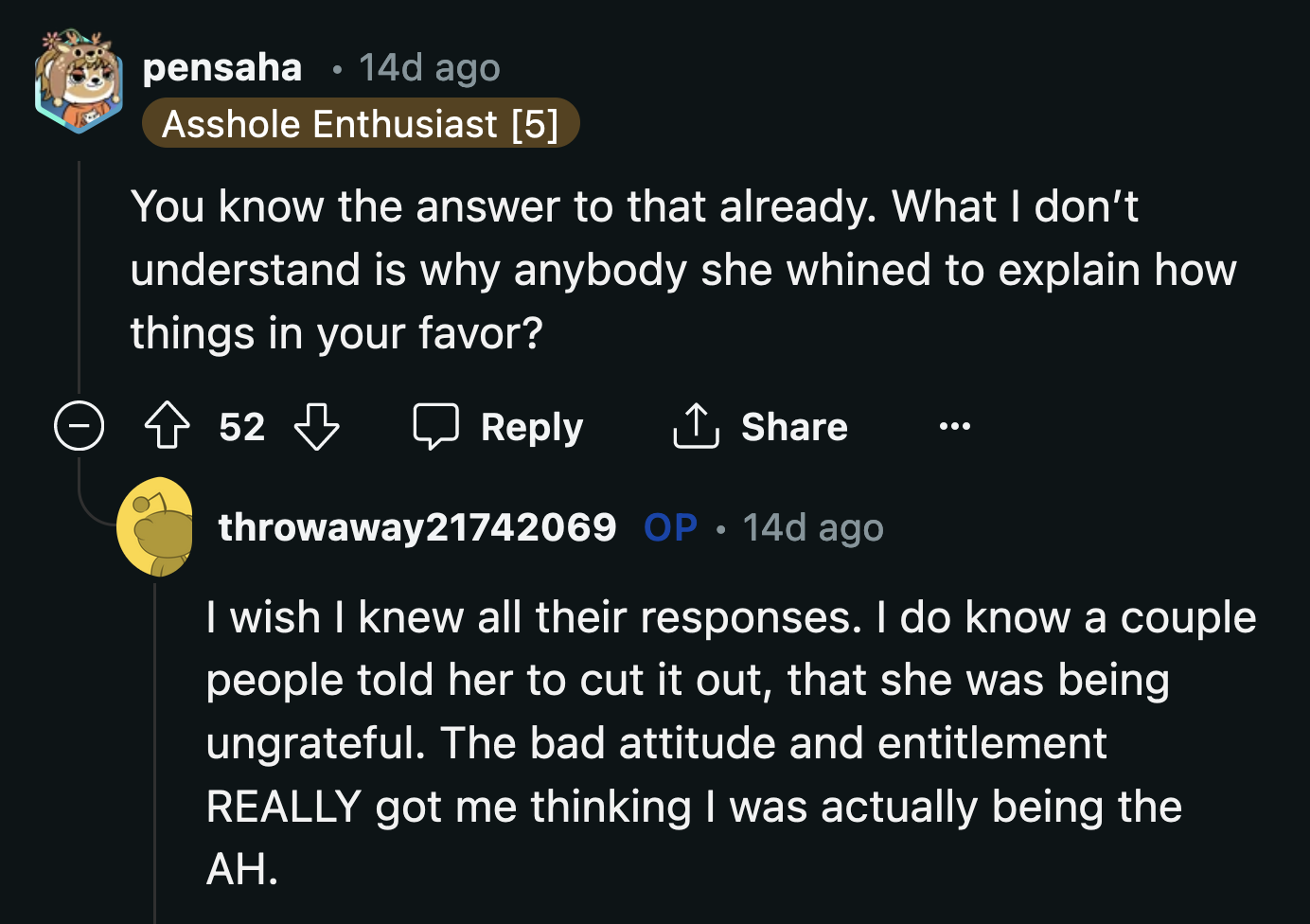 At least their other coworkers help set her right. If she continues to complain, she can kiss other pastries from OP goodbye.