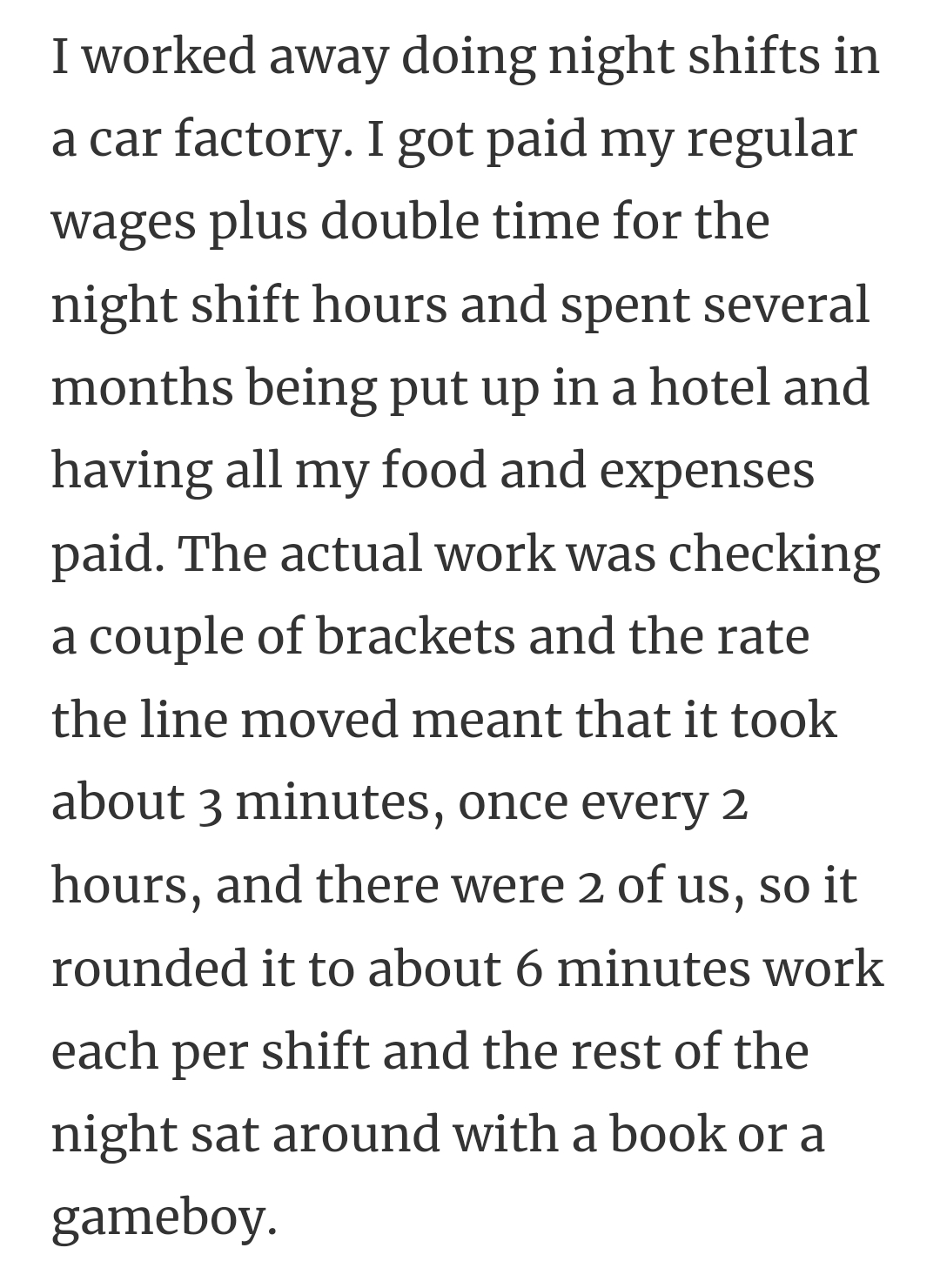 35. Night shifts in a car factory