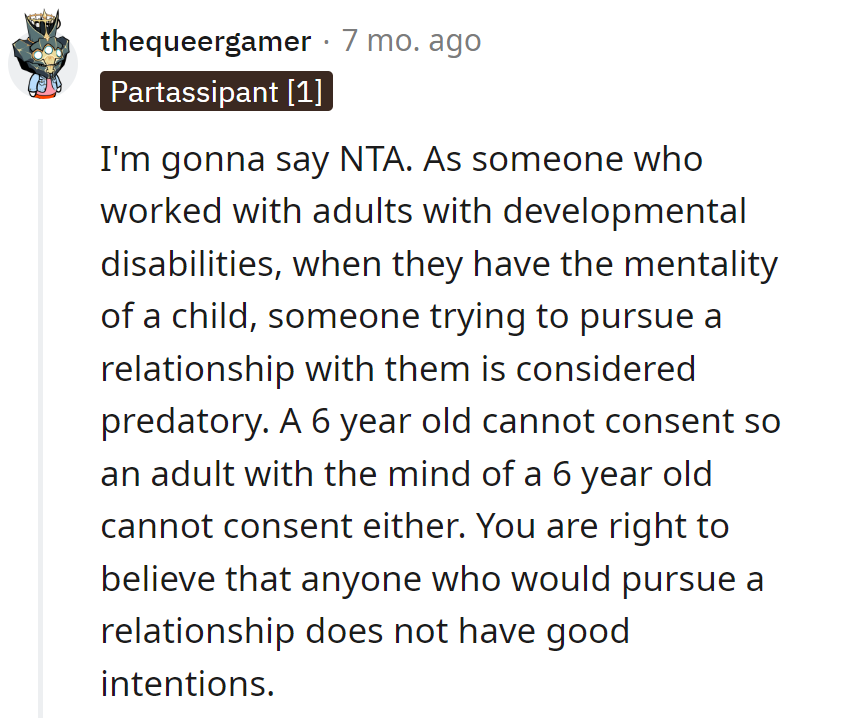 Dating a child's mind is like ordering pizza at a salad bar—totally mismatched. Skepticism about good intentions is the secret sauce here!