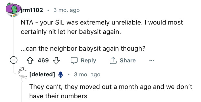 “NTA - your SIL was extremely unreliable.”