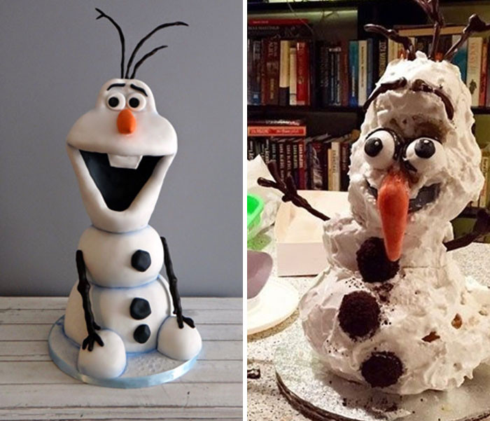 7. Check Out This Wreck Of An Olaf Cake