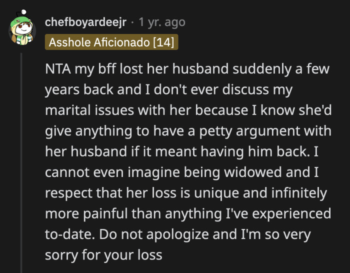 The friend is asking for empathy she couldn't even give to OP