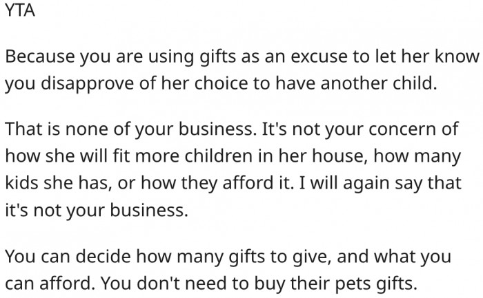 5. She's trying to control her aunt's choices with gifts.