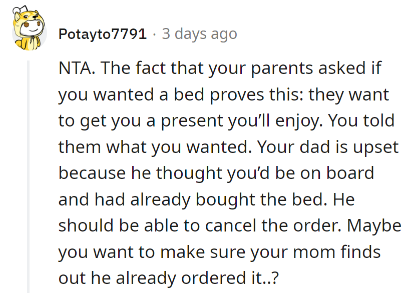 Dad's 'bed-day' surprise backfired. Canceling the order might save more than just the day!