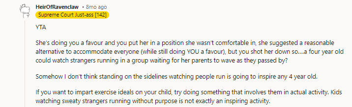 OP just wants the accolades and attention. And apparently has no idea that a 4-year-old is not going to become Sporty Spice from watching her parents do sports.