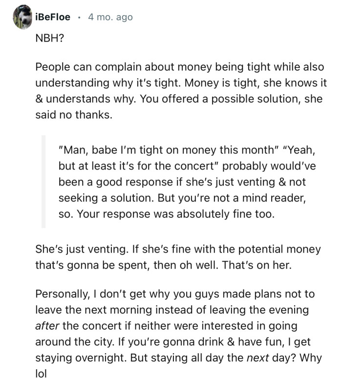 “She’s Just Venting. If She’s Fine with the Potential Money That’s Gonna Be Spent, Then Oh Well.”