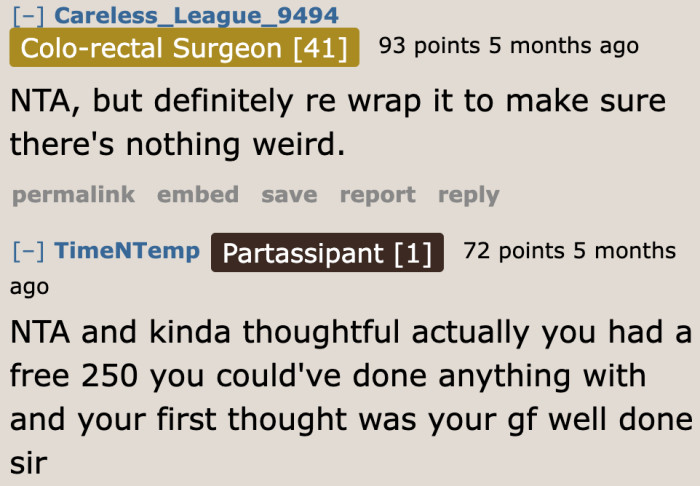 Re-wrapping is the way to go. It would be awkward if the coworkers placed something weird in the package.