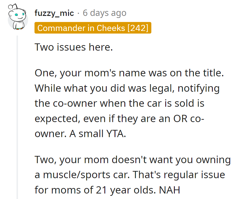 Mom's title cameo needs a heads-up, even with the OR. A bit YTA.