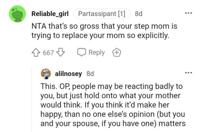 Here are the most upvoted comments from other Redditors in response to the OP's story