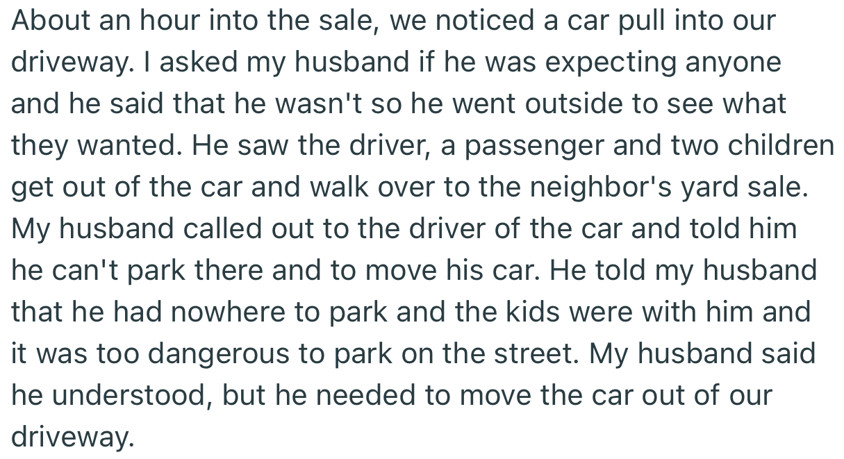 OP and their husband confronted a stranger who parked in their driveway without permission