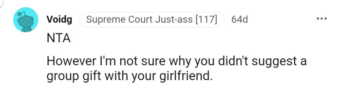 A group gift would have been a safer idea