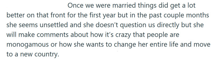 The Redditor's wife often makes comments that make him question whether she's happy with him.