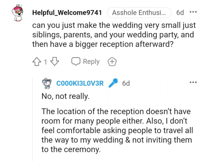 The wedding location doesn't have room for many people.