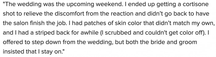 this bridesmaid got rashes