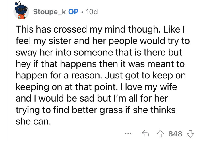 OP is ready to work on this new reality if his wife is willing to.