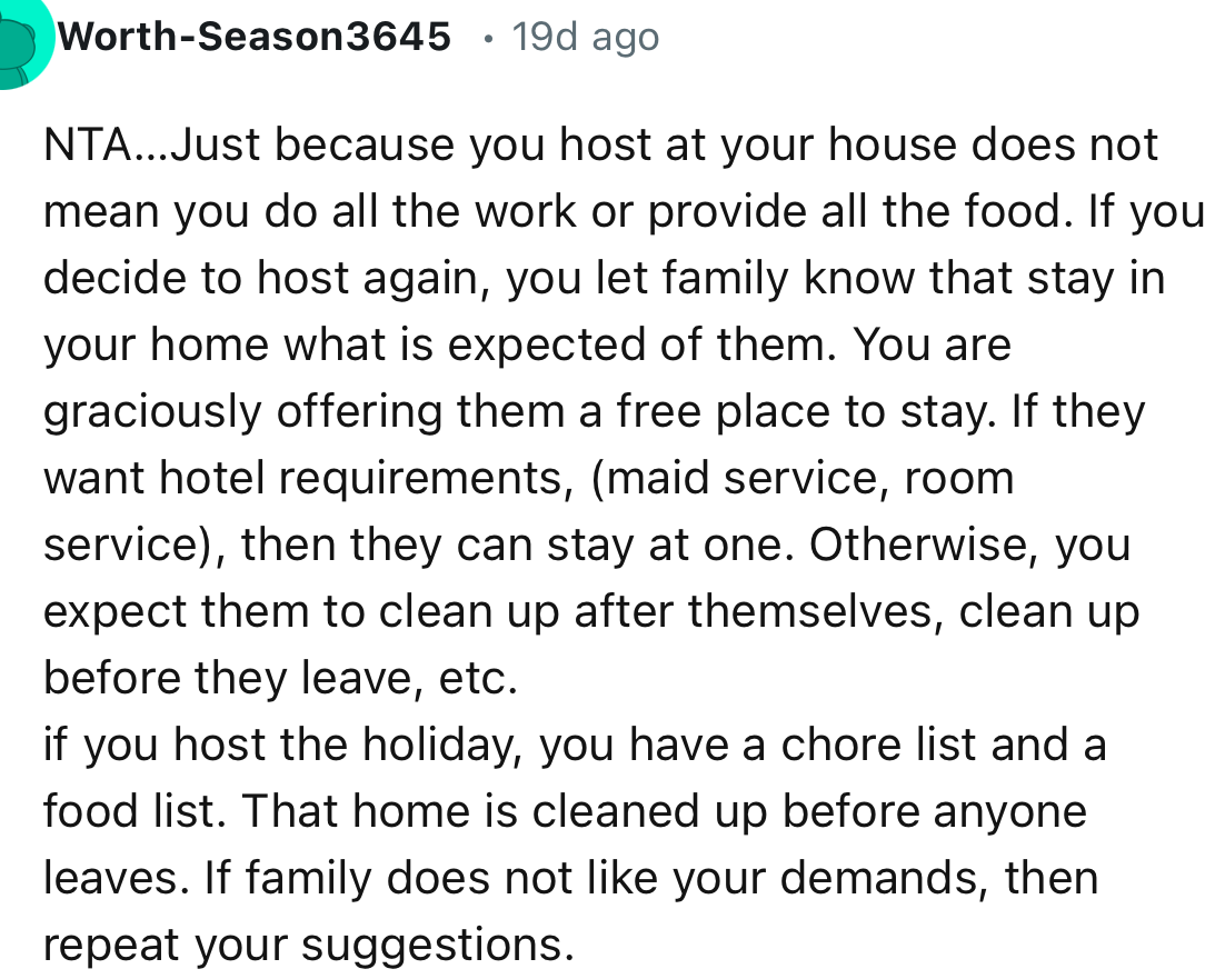“Just because you host at your house does not mean you do all the work or provide all the food.”