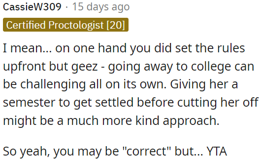 OP set the rules, but going to college is tough.