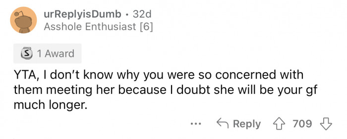 This could be an eye-opener for the girlfriend.